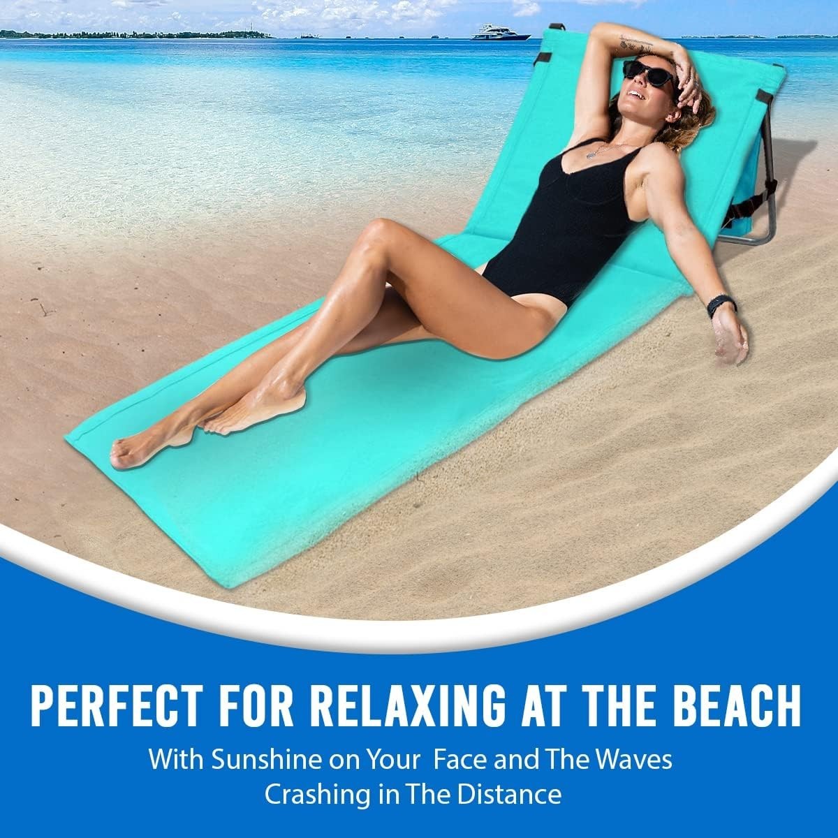 Portable Beach Mat Lounge Chair with Adjustable Backrest and Tote - Blue