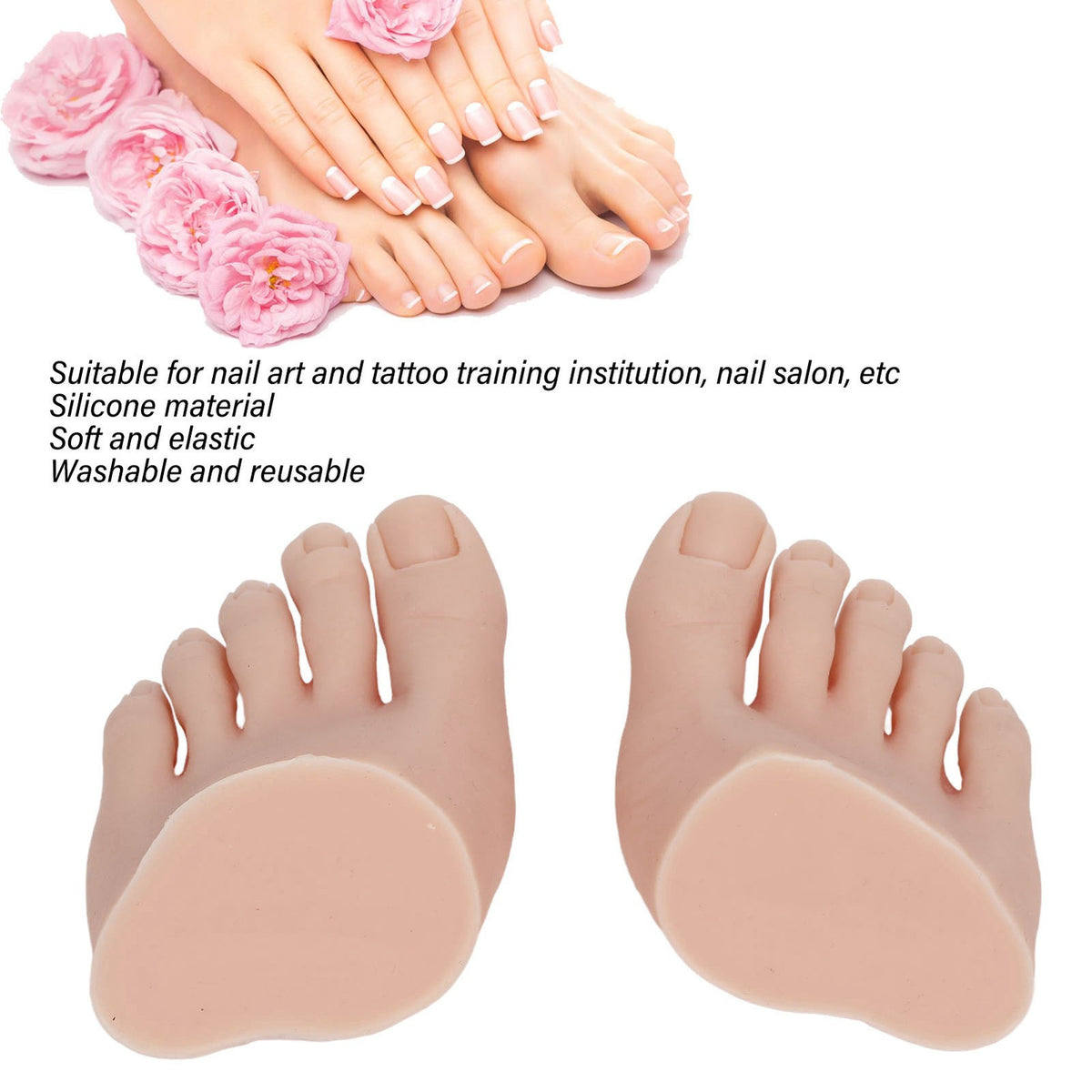 Silicone Pedicure Practice Foot Model for Nail Art and Tattoo Training - Medium Skin Tone