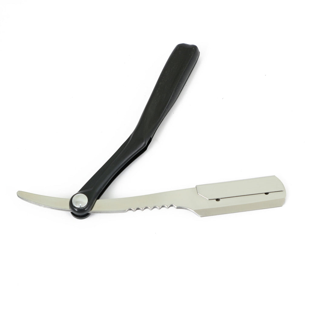 Professional Barber Straight Razor Kit with 100 Blades - Stainless Steel & Black Handle