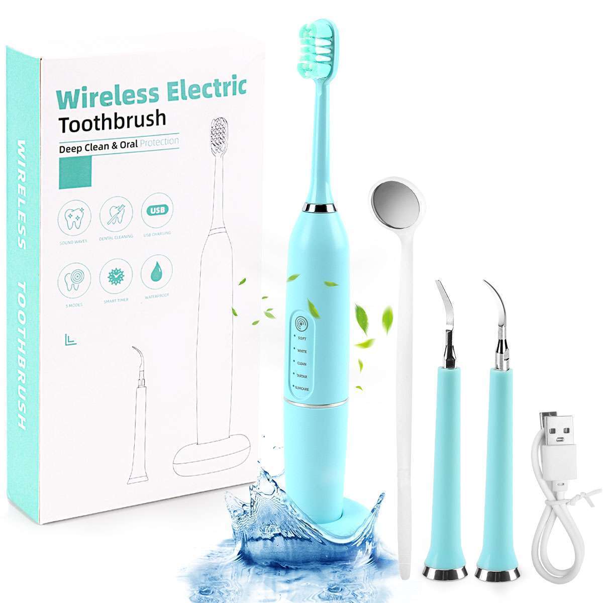 Wireless Electric Toothbrush Flosser Set with 5 Modes and Water Jet