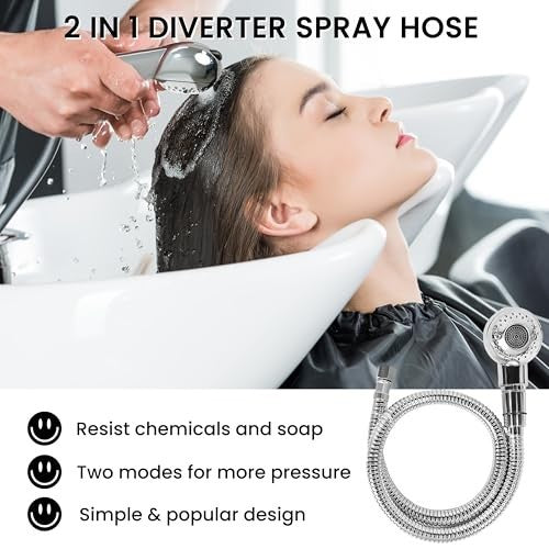 Salon Shampoo Bowl Faucet Kit with Chrome Hose and Adjustable Spray