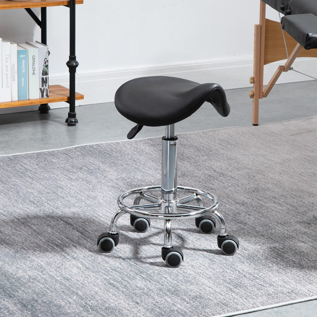Adjustable Rolling Saddle Stool for Salon Spa Massage Black