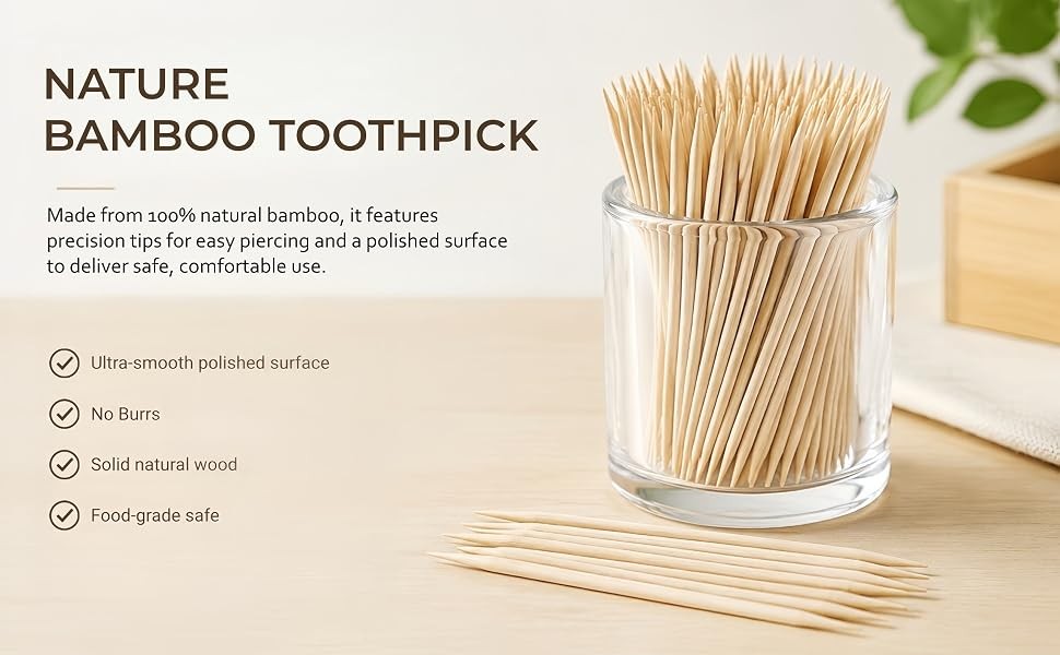 Bamboo Toothpicks for Oral & Food Use - 600 Count, Natural, Durable
