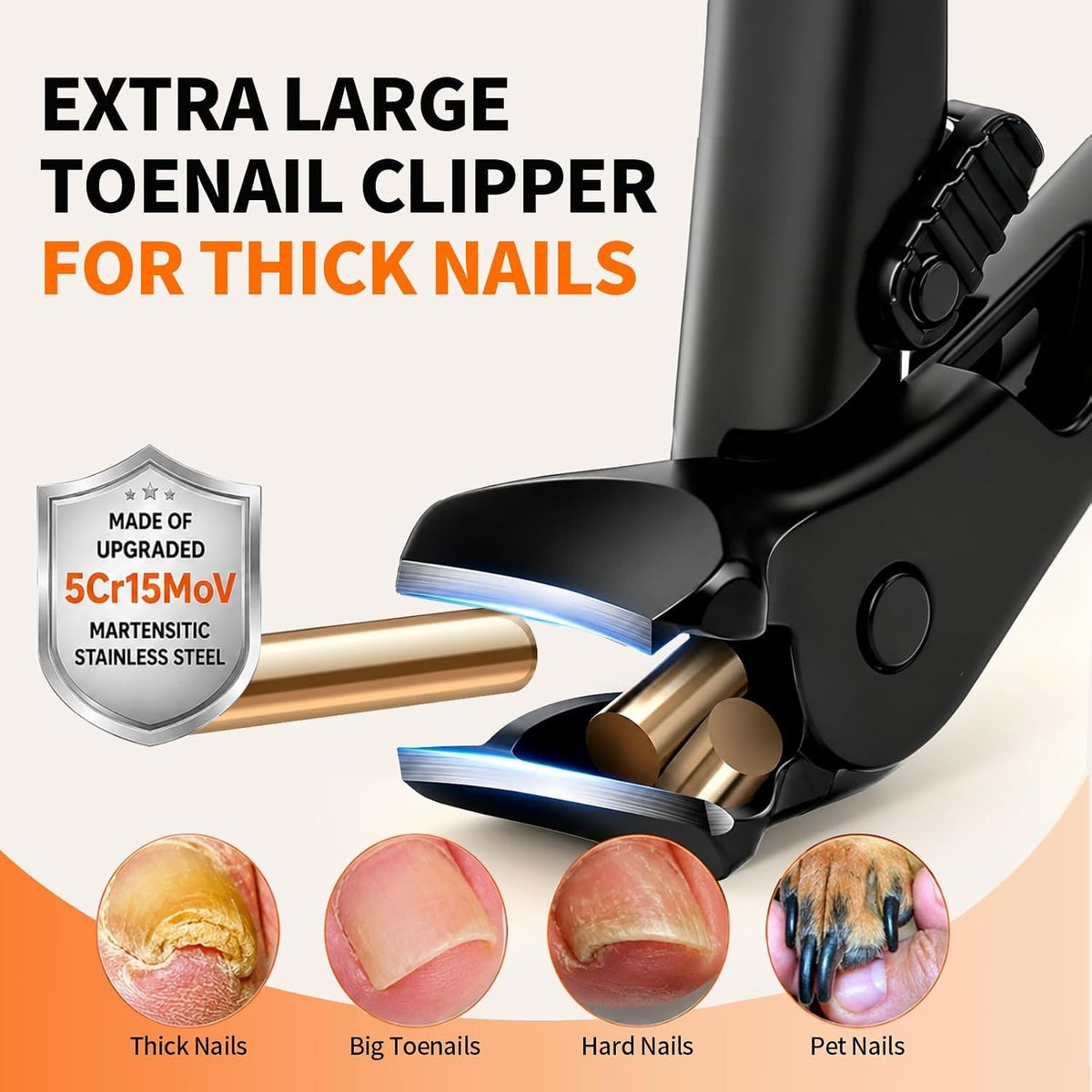 Senior Wide Jaw Angled Nail Clipper for Thick Nails - Ergonomic Handle