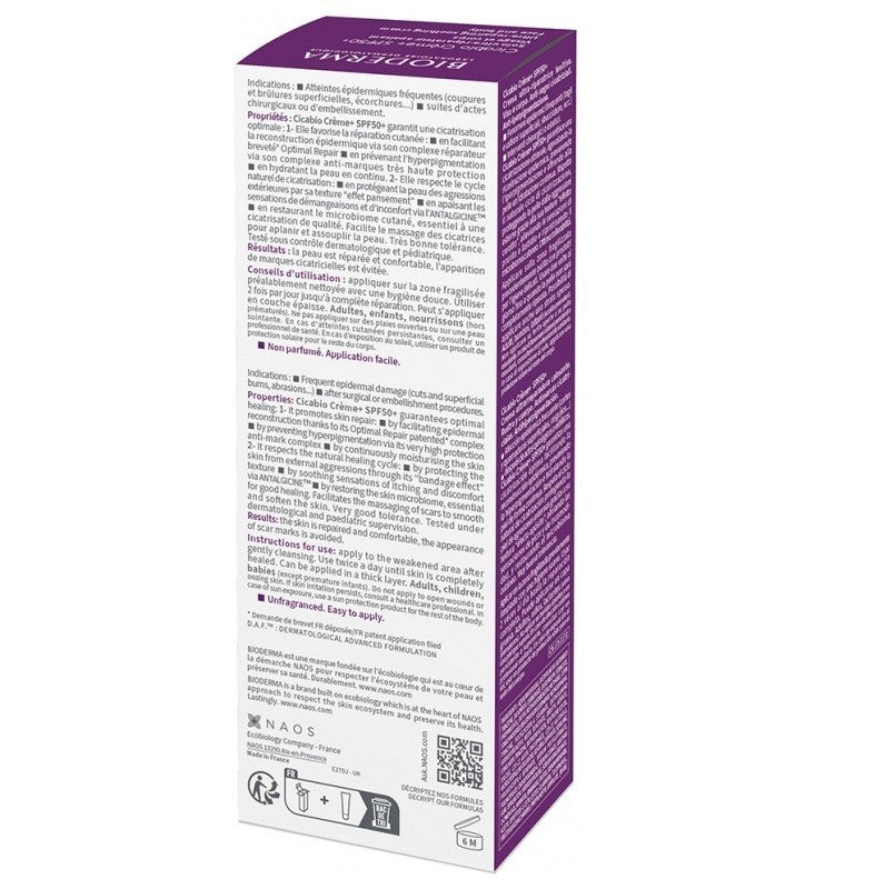 Bioderma Cicabio Cream SPF 50+ for Face and Body 40ml - Skin Repair & Scar Prevention