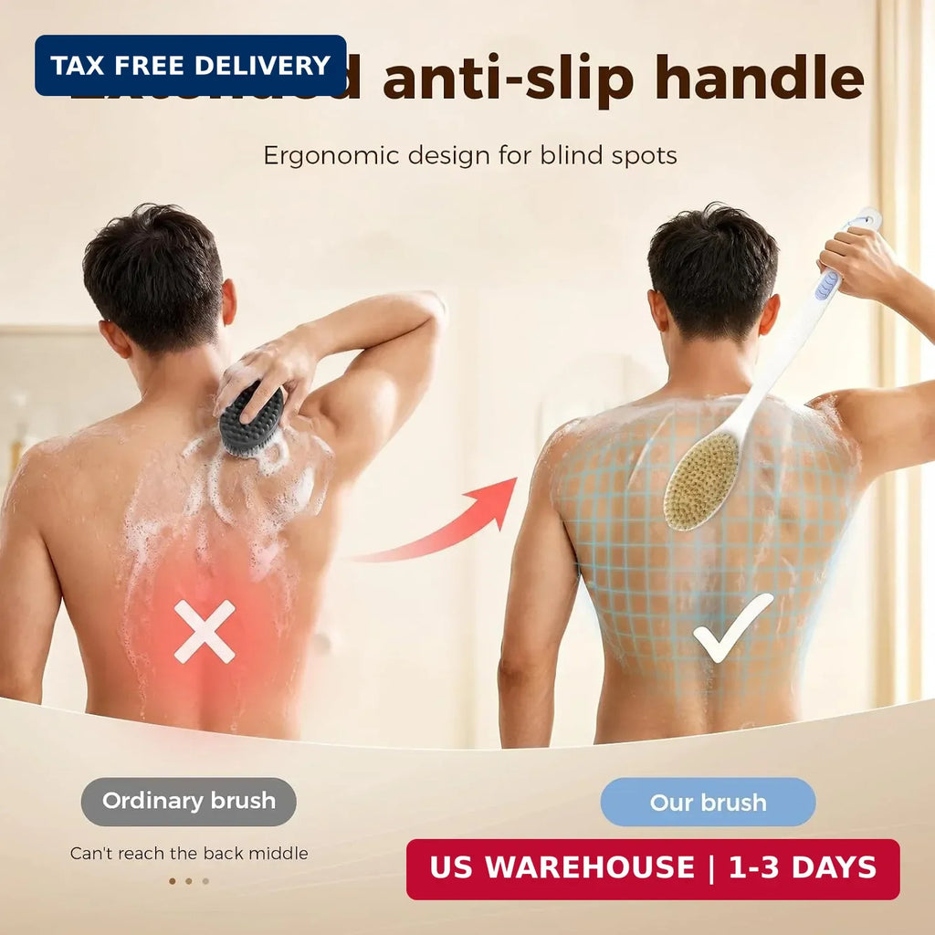Back Scrubber for Shower with Long Handle, Double-Sided Bristles, Blue