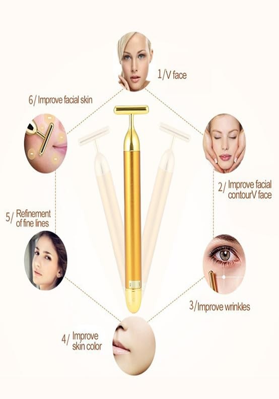 Gold Face Massager T-Shape Skin Care Tool for Anti-Aging & Depuffing