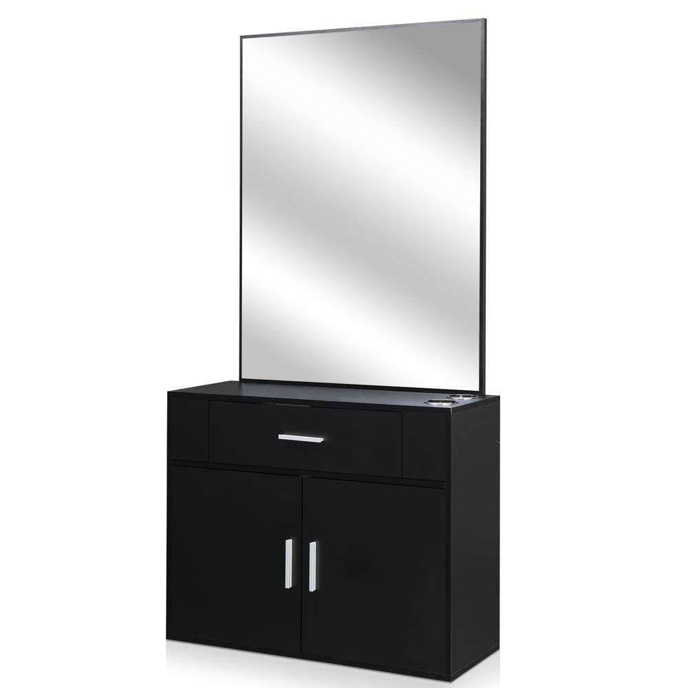 Wall Mount Salon Station with Mirror and Storage for Barber & Hair Styling