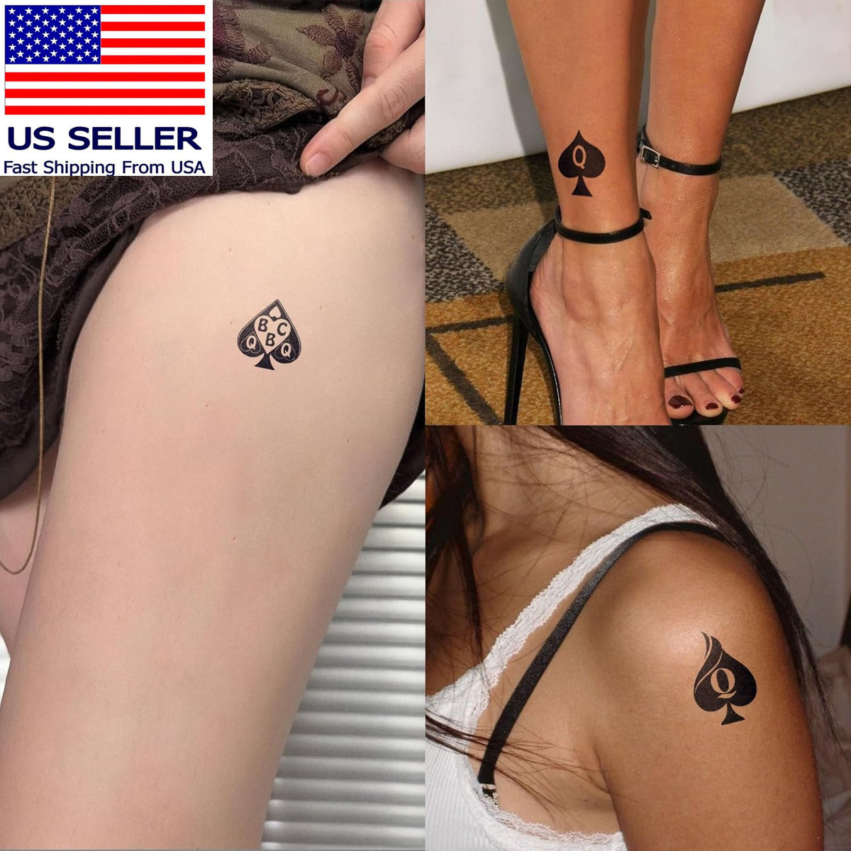 Semi-Permanent Tattoo Set - Bold Sexy Naughty Queen of Spades Design