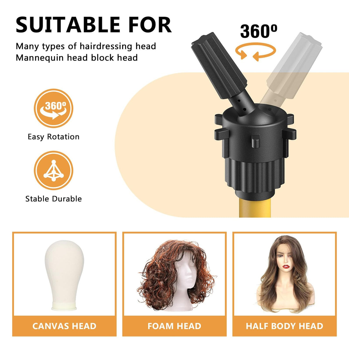 Adjustable Wig Head Stand 50 Inch Tripod with Non-Slip Base for Styling