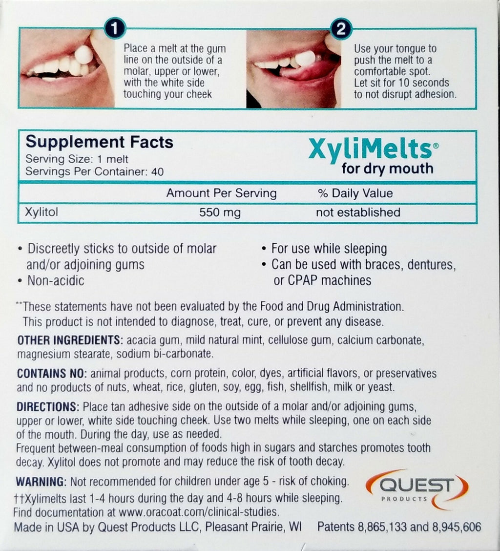 Xylimelts Dry Mouth MILD MINT Chewable Discs 40 Count - 6 Pack