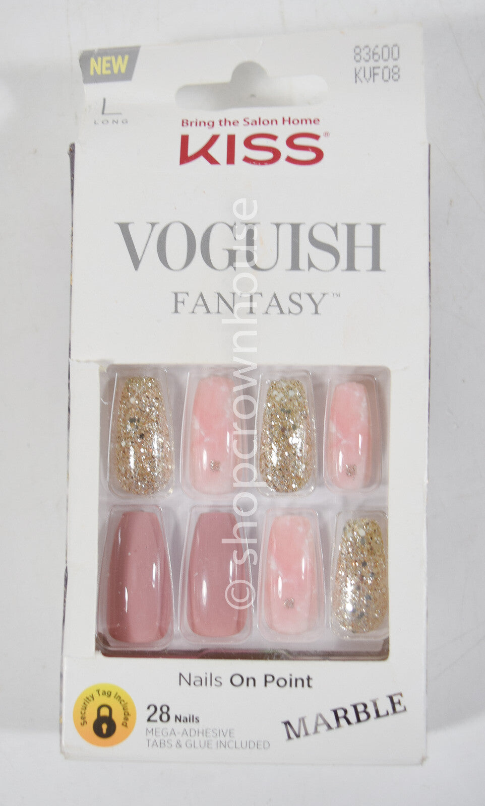 Press-On Long Nails Kit - Gold Nude & Pink Marble, Voguish Fantasy Collection