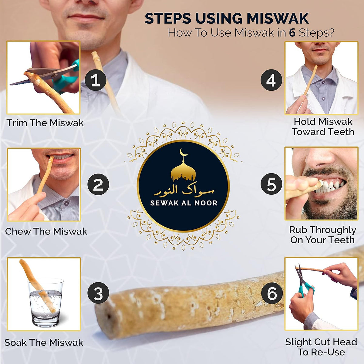 Natural Miswak Tooth Sticks Pack of 10 with Holders - Herbal Teeth Cleaning