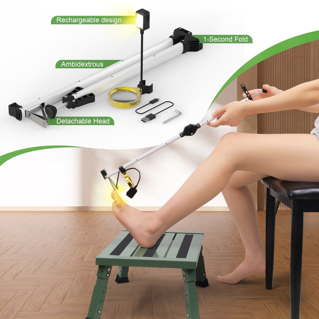 Foldable 24-Inch Toenail Clippers with LED Light & Magnifier for Seniors