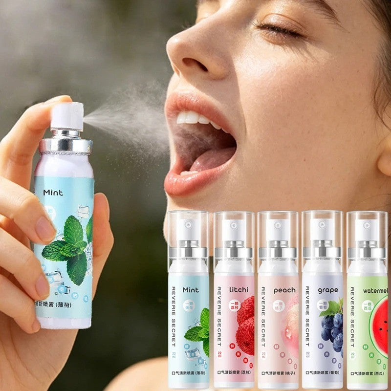 Portable Fruit Flavor Oral Fresh Breath Spray - Mint, Peach, Watermelon, Litchi