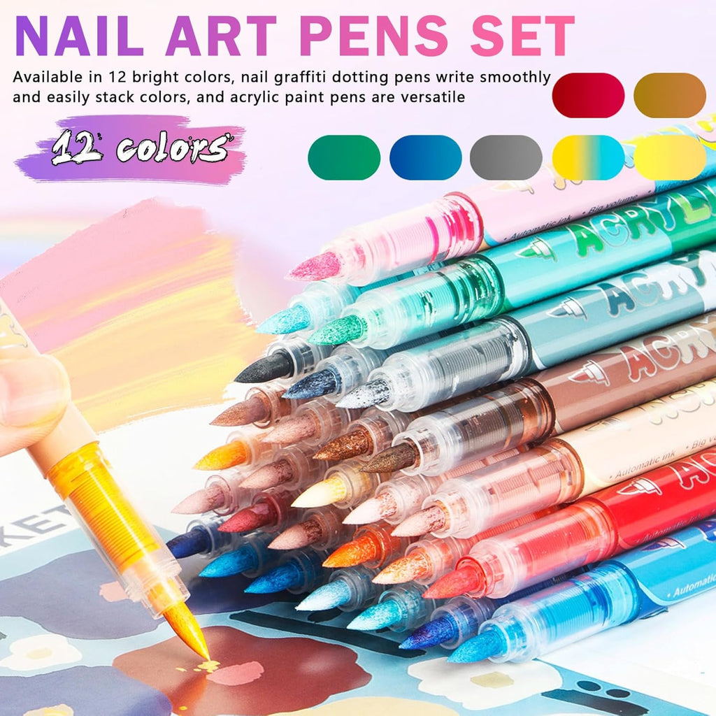 12 Colors Nail Art Pens Set for Creative Manicures and Designs