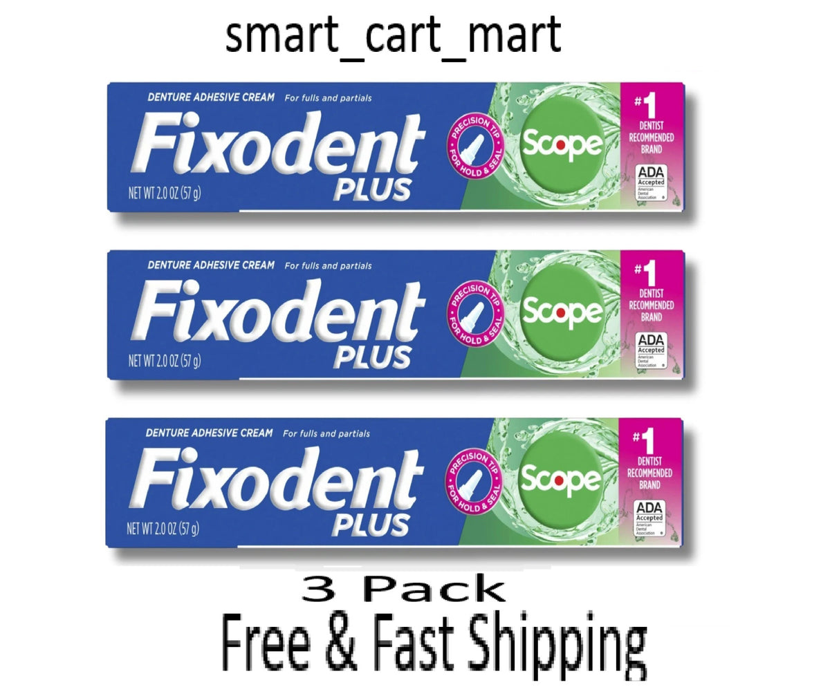 Denture Adhesive Cream with Fresh Scope Mint 2oz - Pack of 3