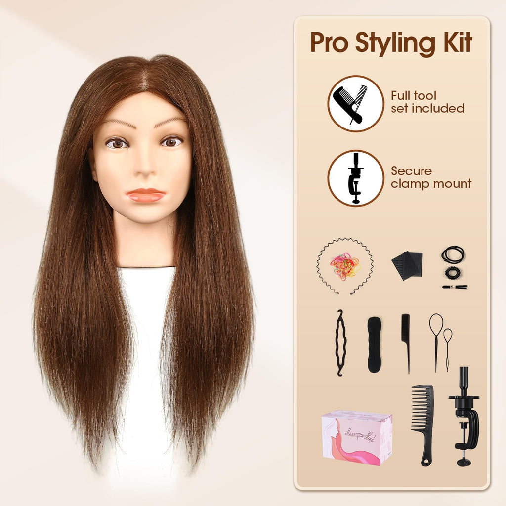 18 Inch Real Human Hair Mannequin Head for Hair Styling Training Kit