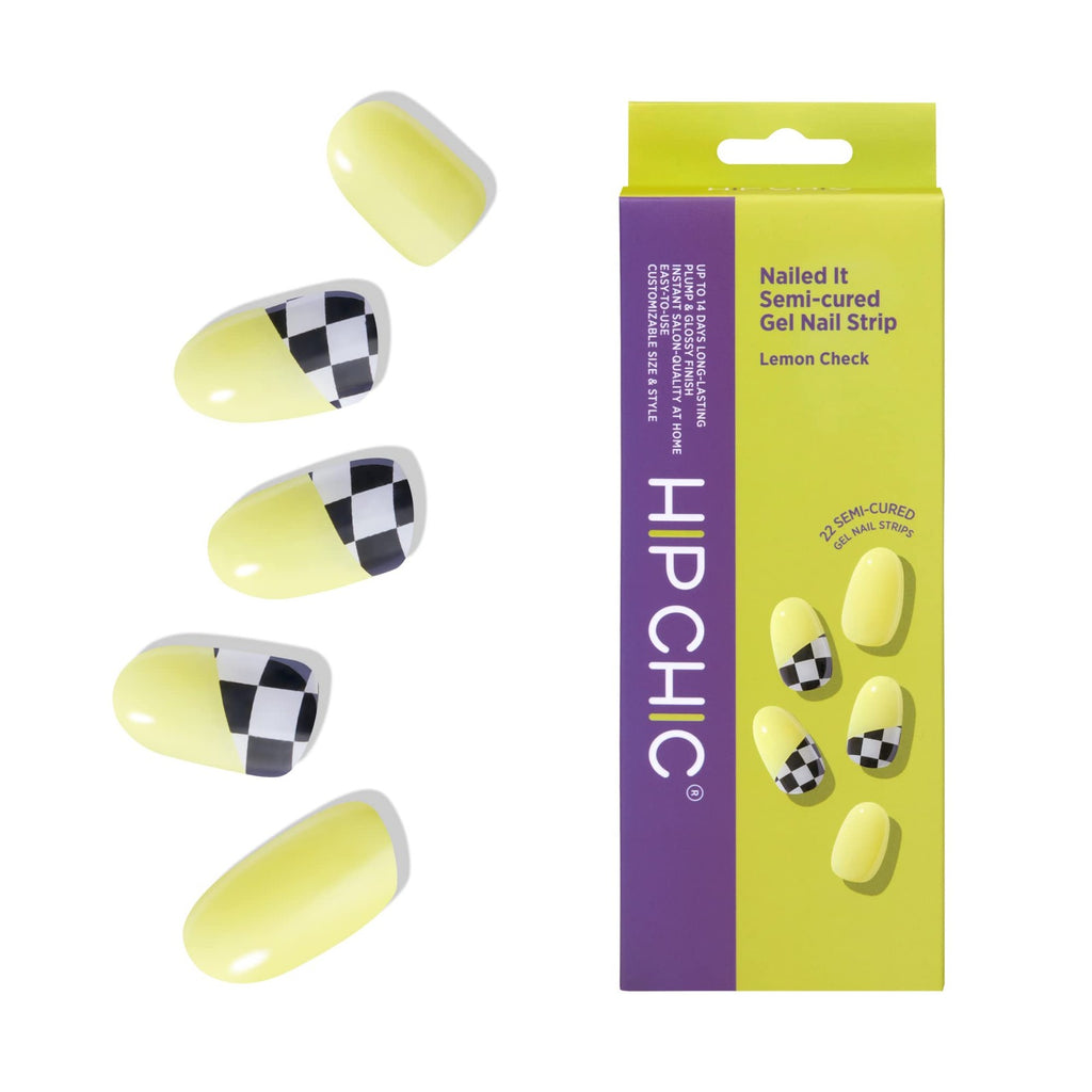 Semi Cured Gel Nail Strips - Lemon Check, Easy at-Home Manicure
