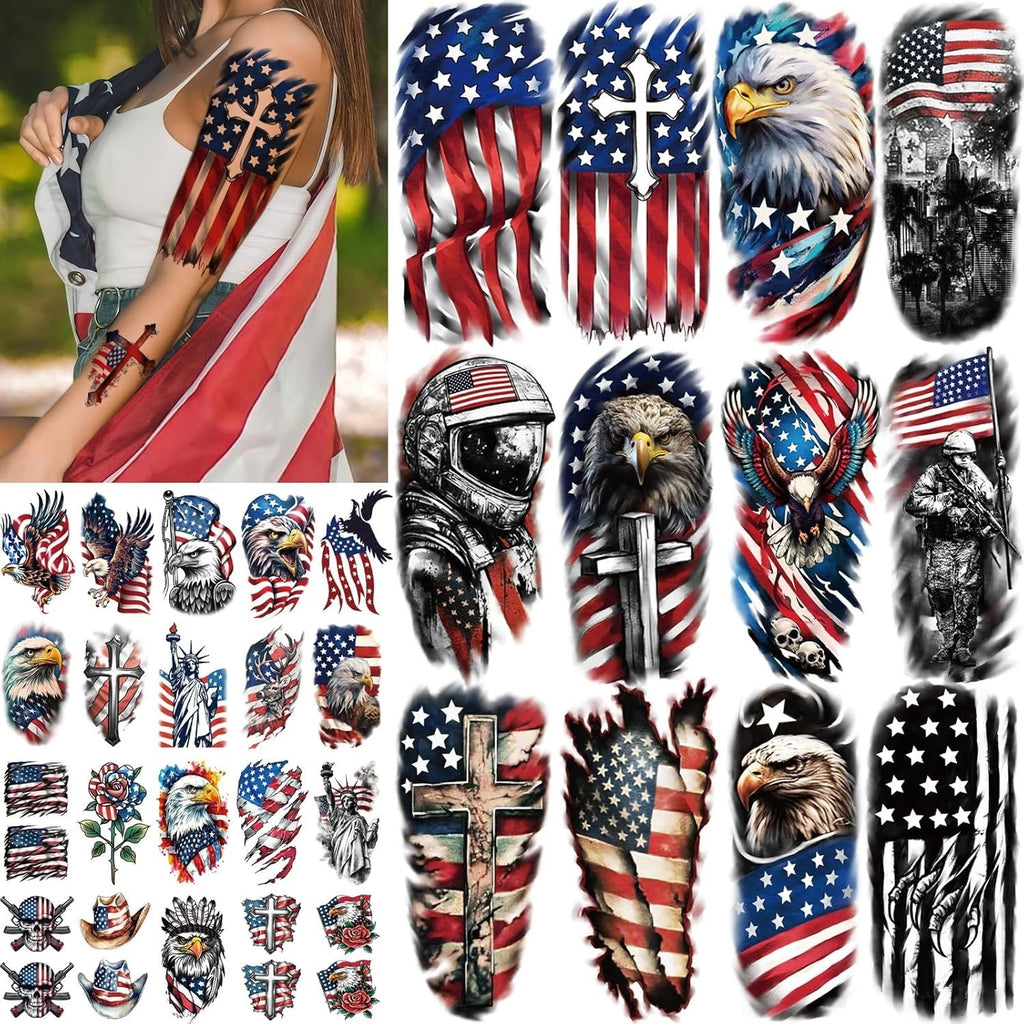Patriotic Waterproof Temporary Tattoos – 77 Sheets for Independence Day