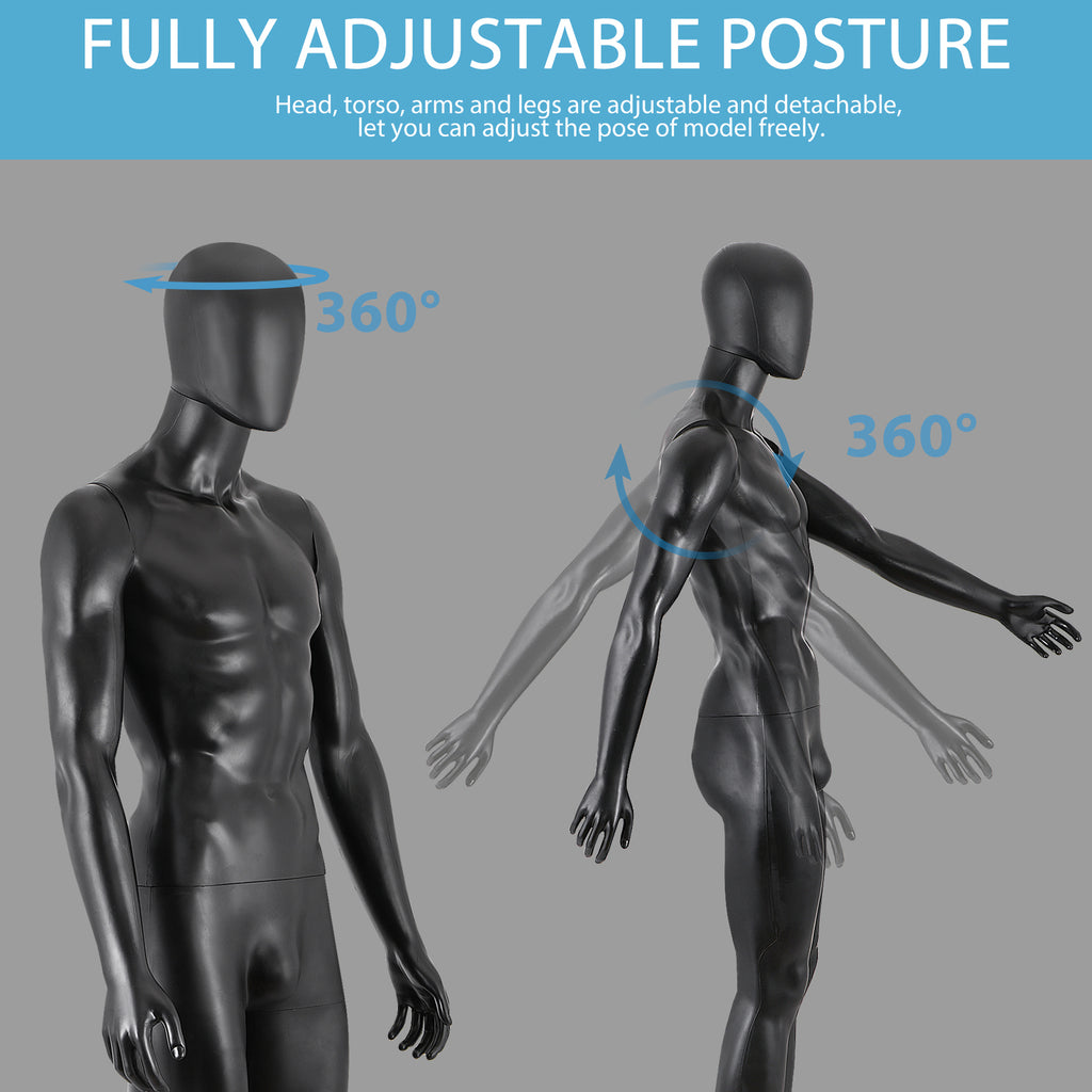 Full Body Adjustable Male Mannequin Stand 73 Inch Black for Fashion Display