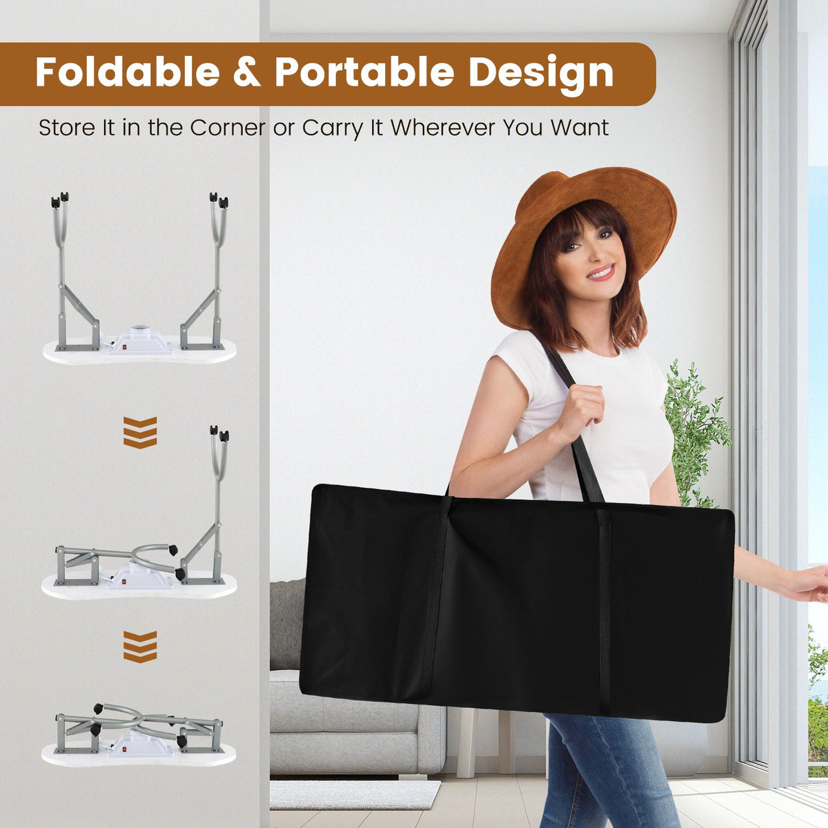 Folding Manicure Nail Table with Wheels, Electric Dust Collector & LED Lamp