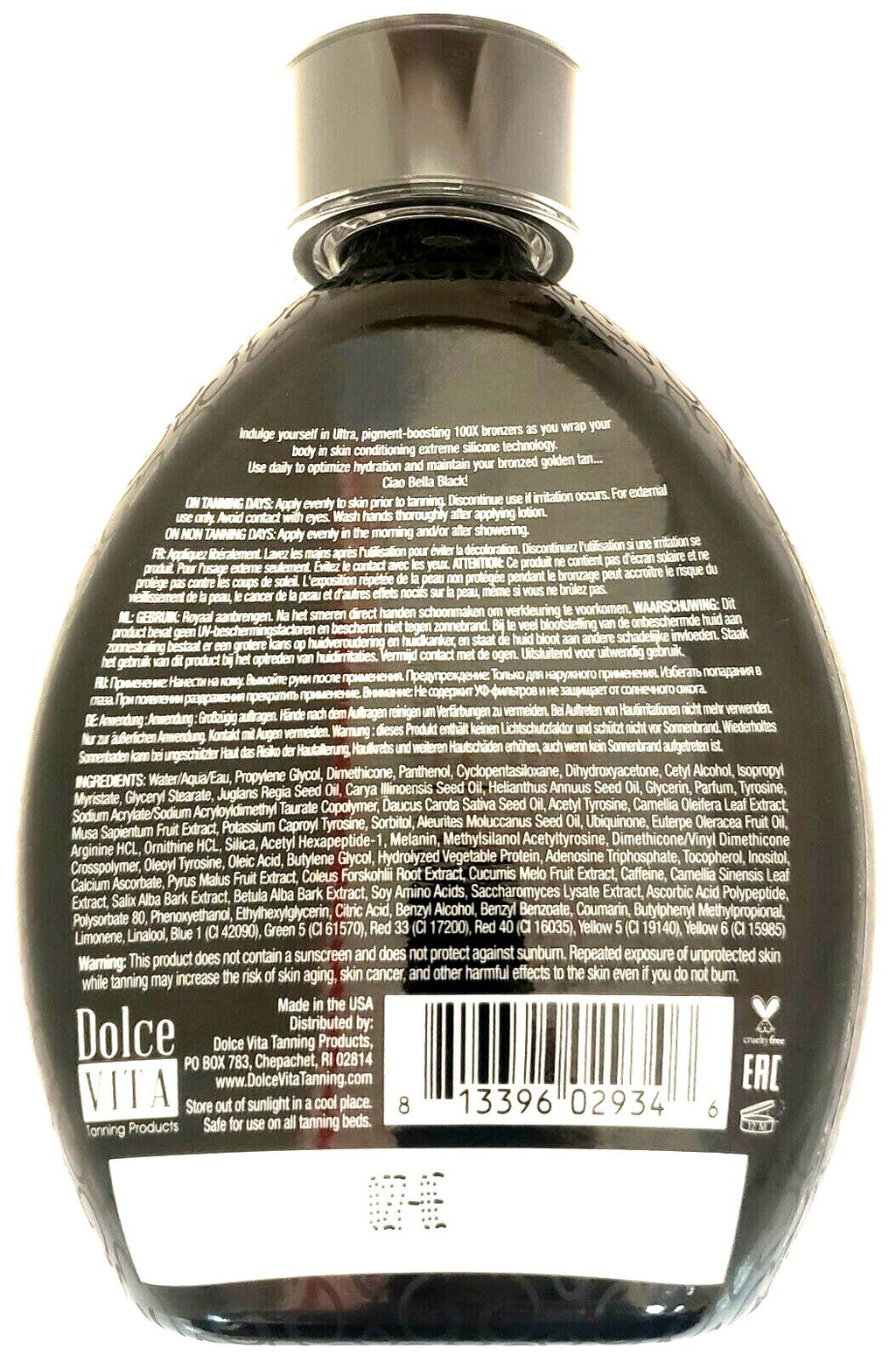 Black Bronzer Tanning Lotion for Indoor & Outdoor Use - Silicone DHA Formula