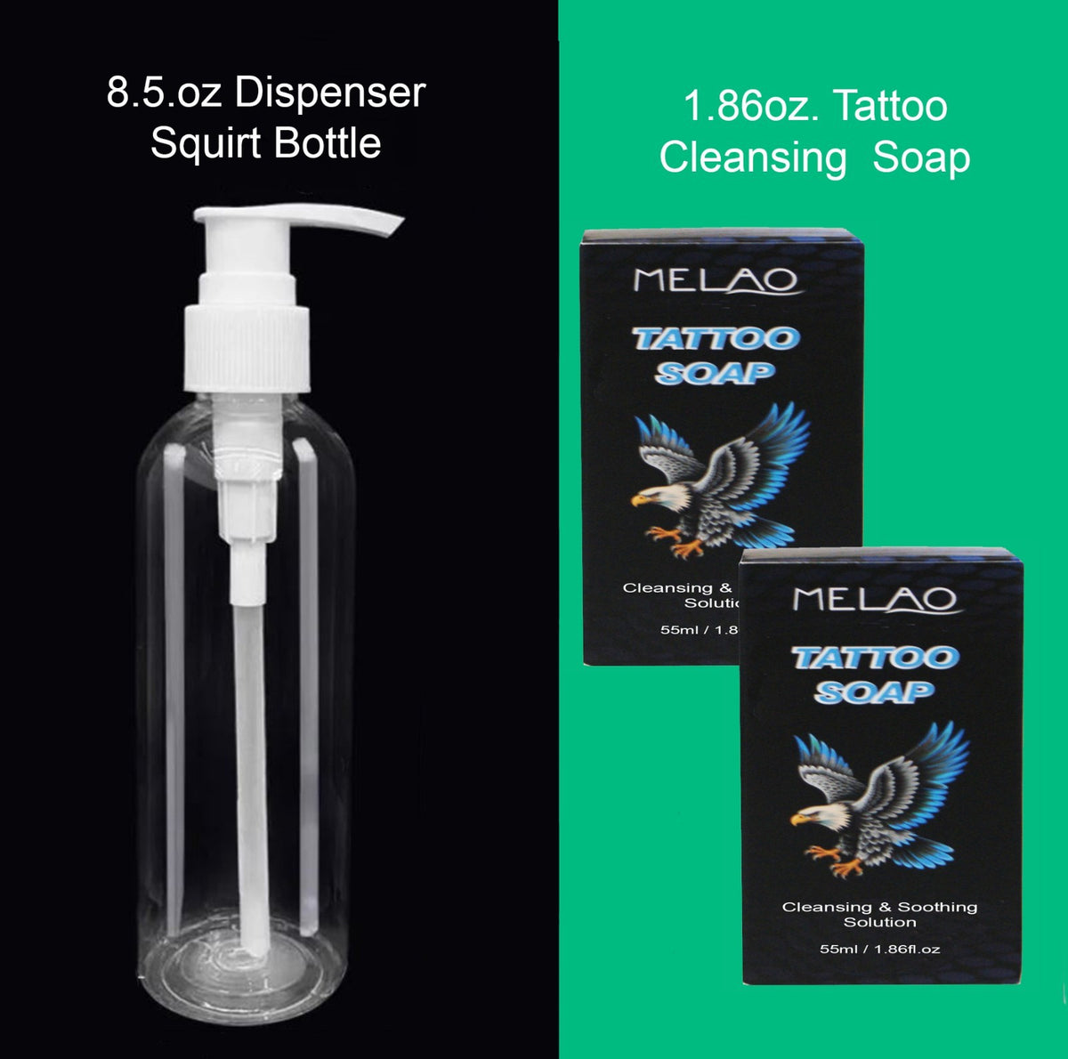 Tattoo Aftercare Cleaning Soap with Dispenser Bottle, 2-Pack