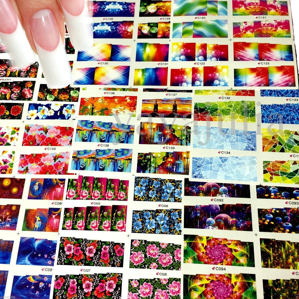 50 Sets Colorful Spring Nail Art Water Transfer Decals - Full Coverage