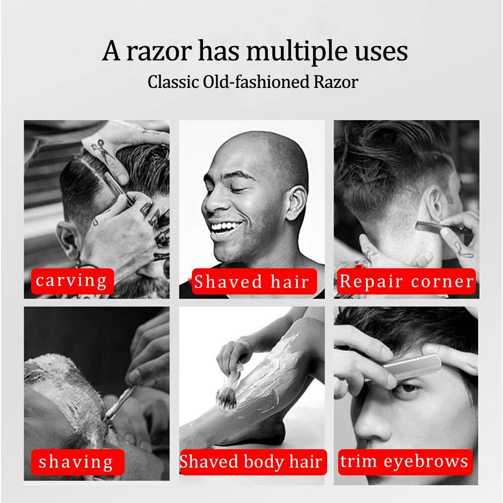 Foldable Straight Razor Shaving Kit with 20 Blades & Storage Bag