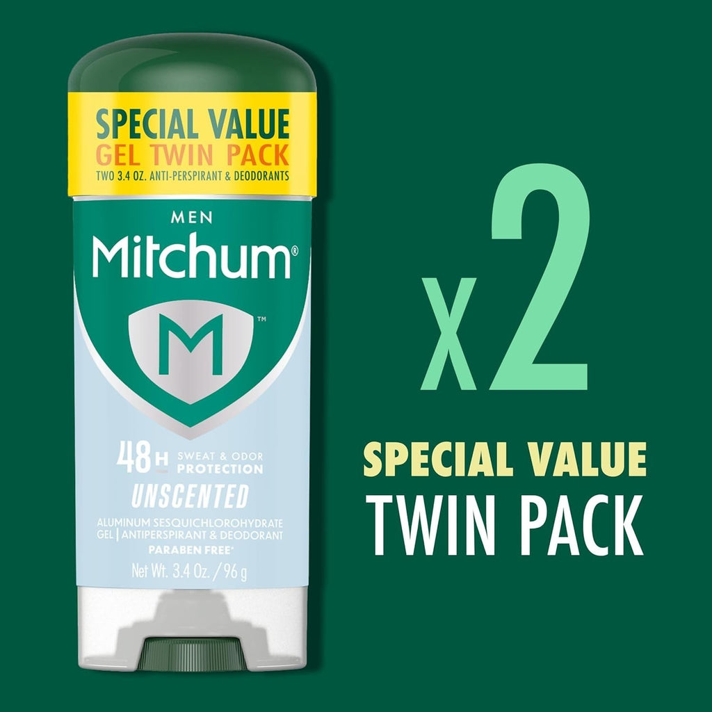Twin Pack Men’s Antiperspirant Gel Deodorant - 48H Odor & Sweat Protection