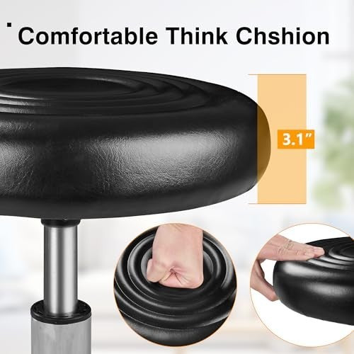 Adjustable Salon Stool with Footrest - Backless, Black, Comfortable & Sturdy