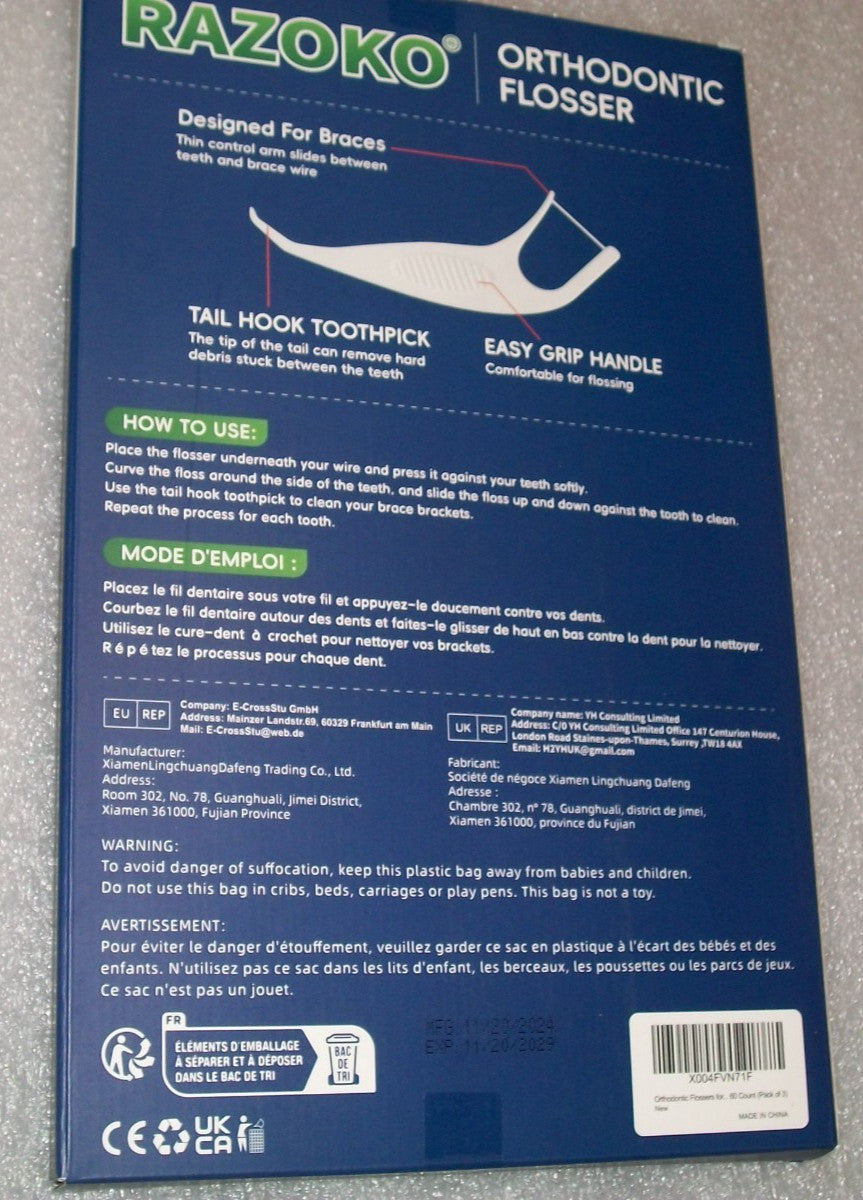 Orthodontic Flossers for Braces 180 Count - Easy Cleaning Thin Control Arm