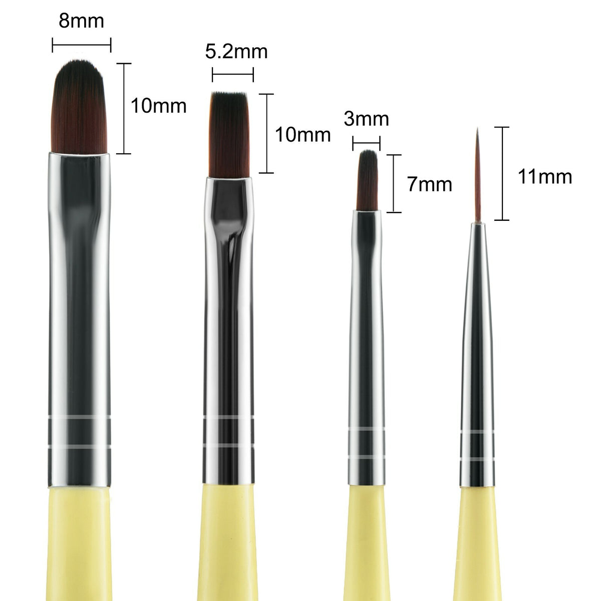 UV Gel Nail Art Brush Set - 4pcs Striping, Detailer, Builder & Sculpting Brushes