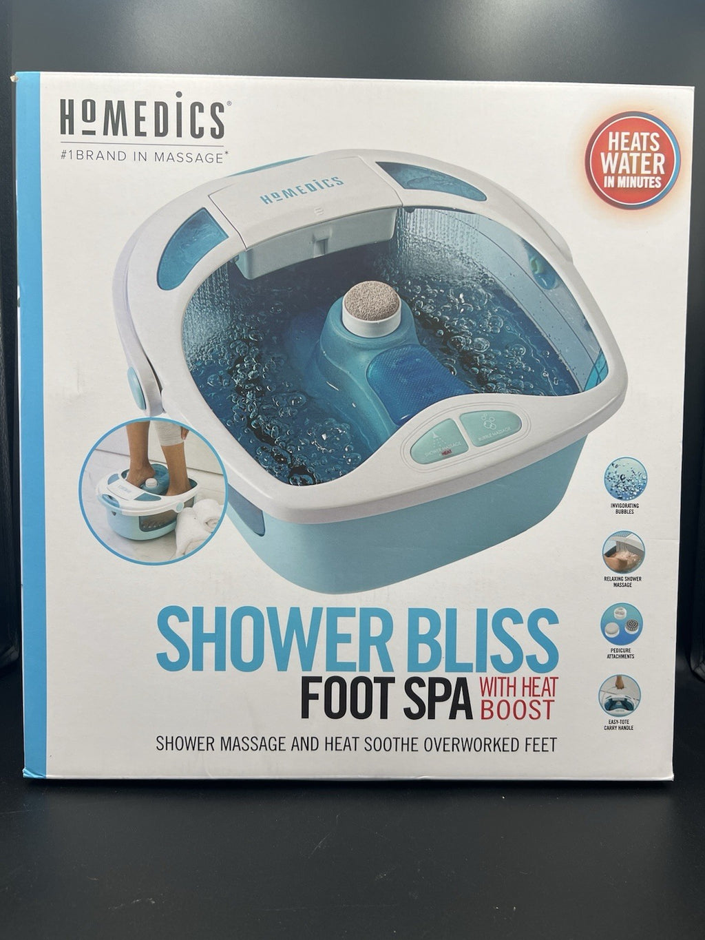 Foot Spa Shower Massager with Water Jets & Heat - Blue/White