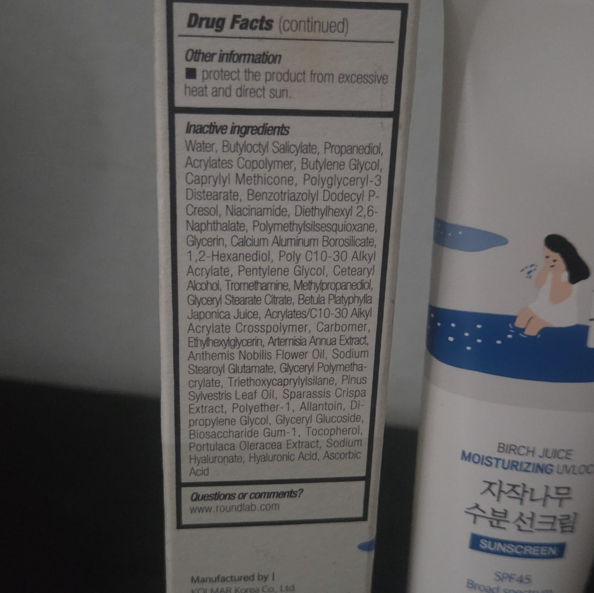 Round Lab Birch Juice Moisturizing UV Lock SPF 45 Face Sunscreen 50ml Broad Spectrum