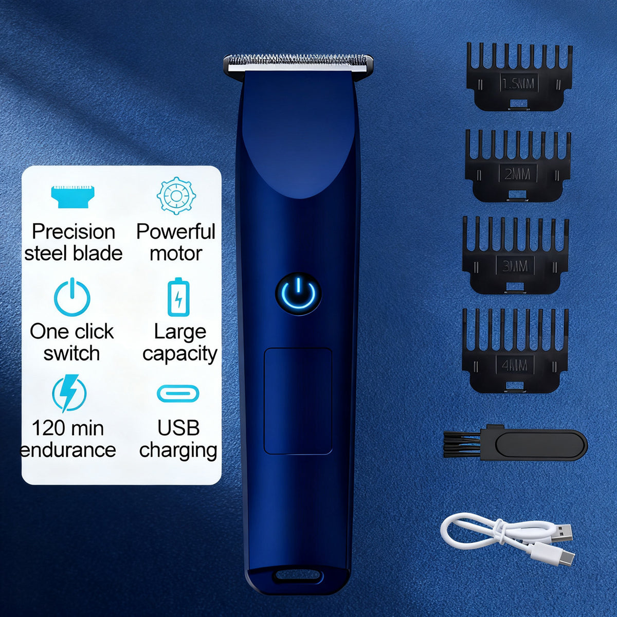 Cordless Beard Trimmer with USB Charging & Multiple Combs for Men