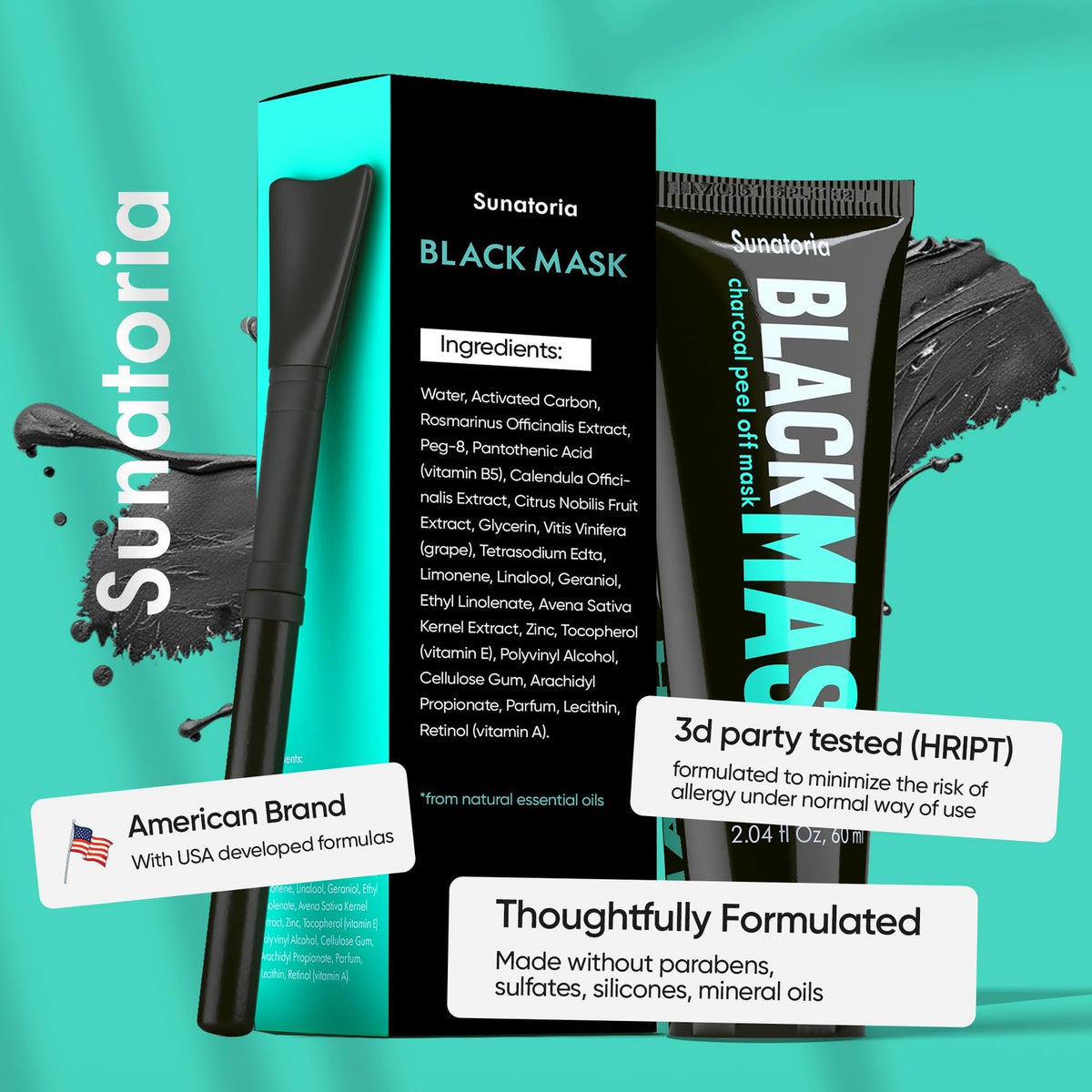 Black Peel Off Face Mask for Oily Skin - Purifying Charcoal & Botanical Extracts