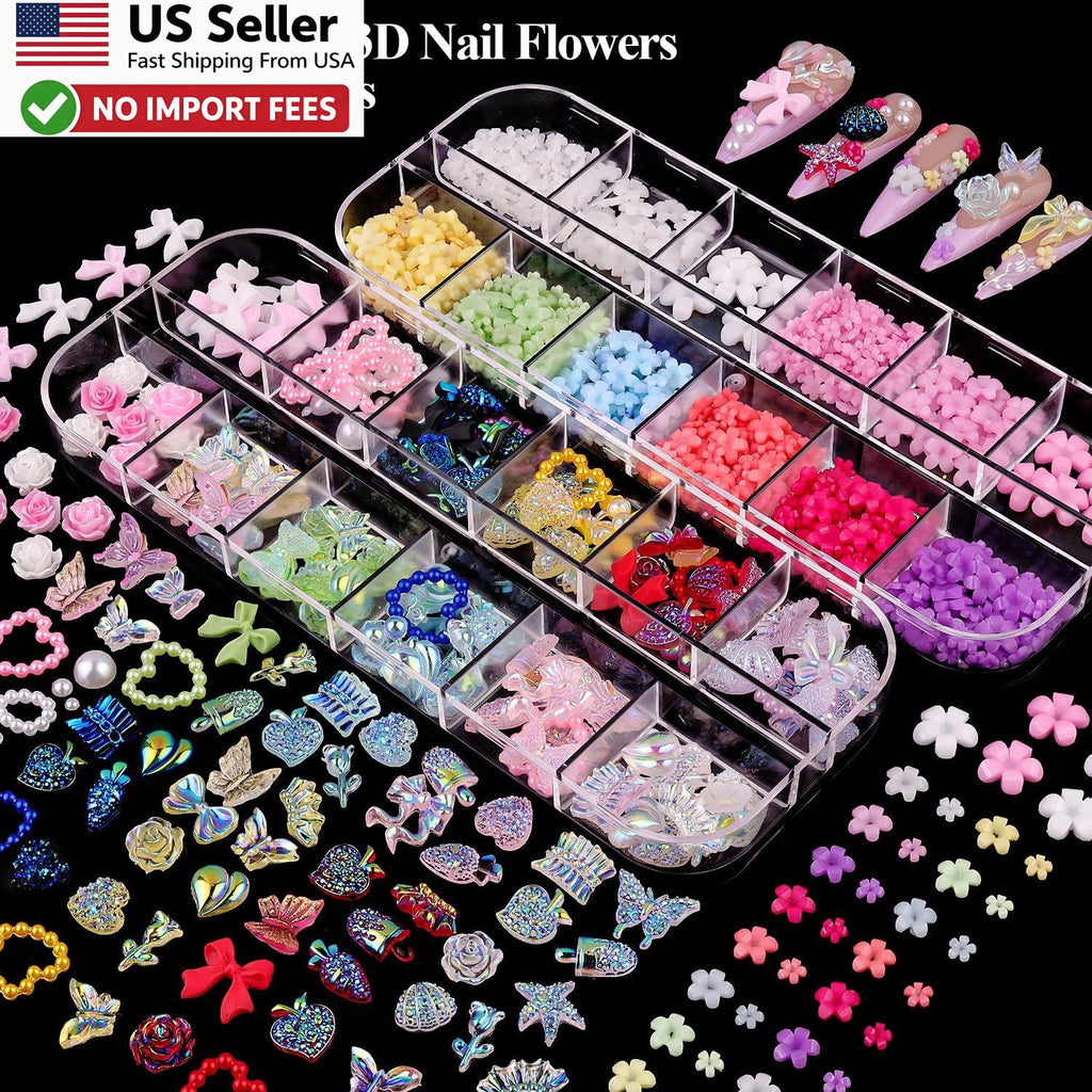 Nail Charms and Gems Kit with Pearls Flowers & Bows - 8 Boxes for Manicure