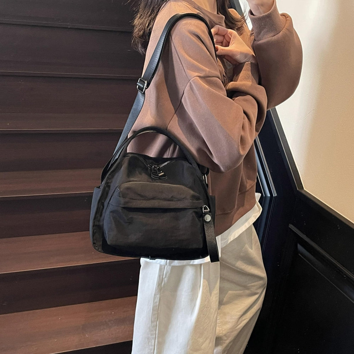 Nylon Crossbody Bag for Women with Front Pocket - Trendy Shoulder Hobo Purse