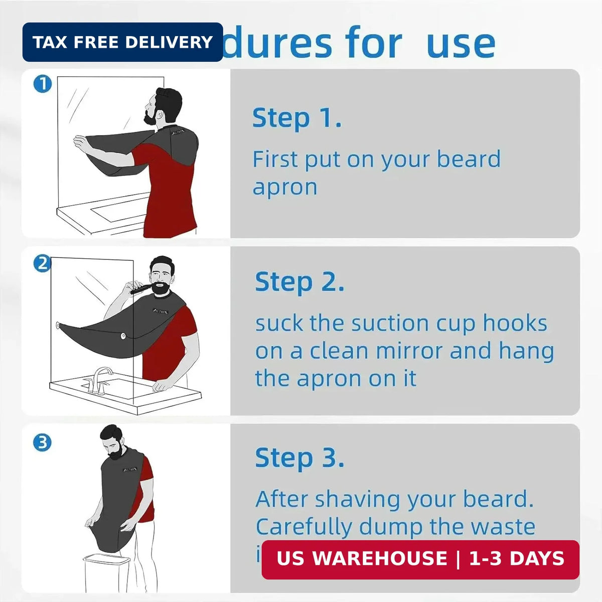 Men's Beard Bib & Trimming Catcher Set - Waterproof Non-Stick Apron with Hooks