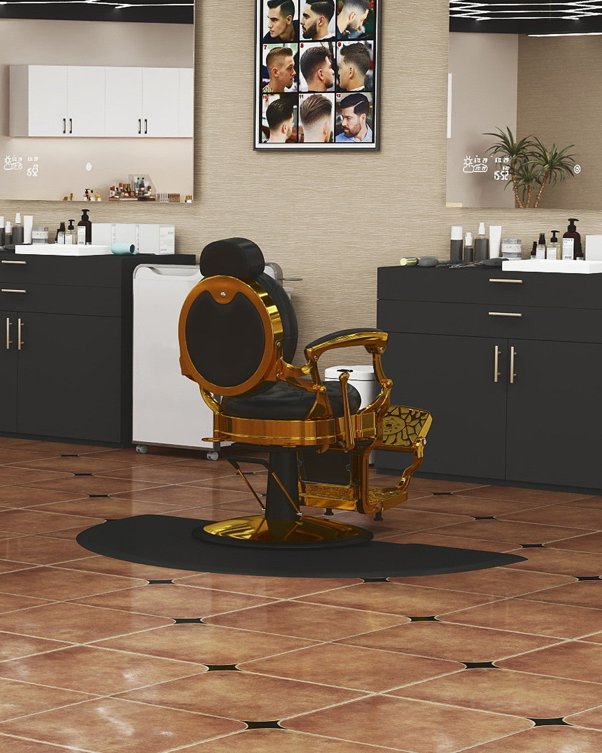 Anti-Fatigue Salon Floor Mat 3x5 ft Black Non-Slip Cushion for Barber Chairs