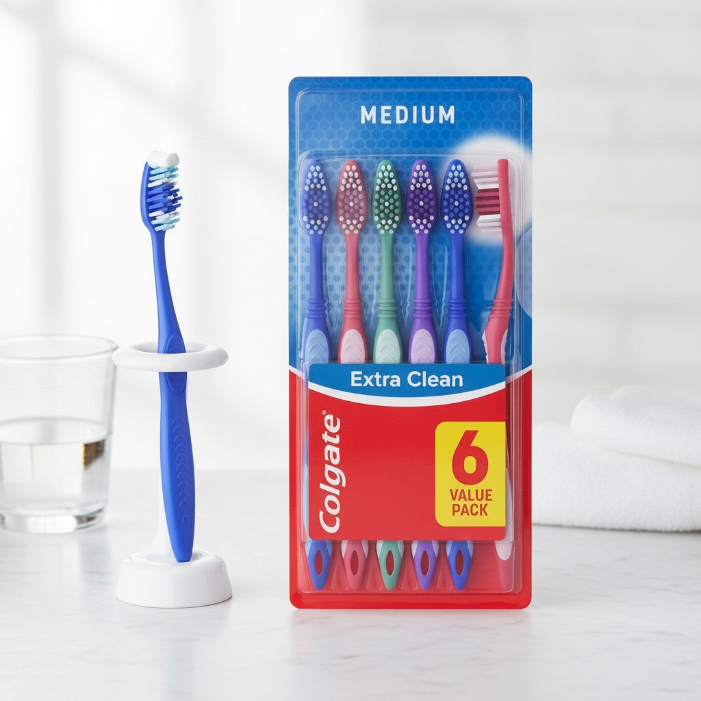Medium Bristle Toothbrushes - Pack of 6 for Superior Oral Hygiene
