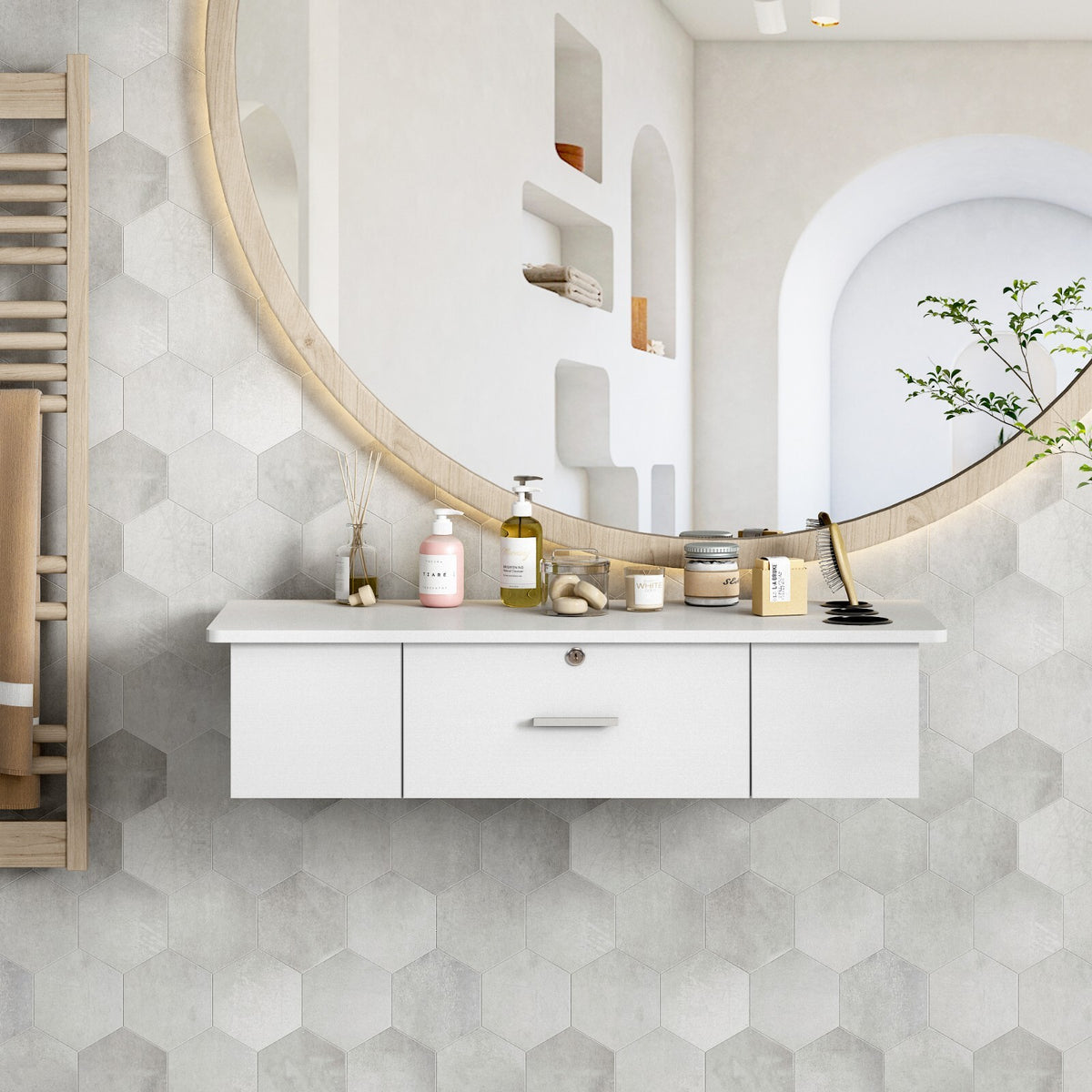 Wall-Mounted Barber Styling Station with Lockable Drawer for Hair Salon