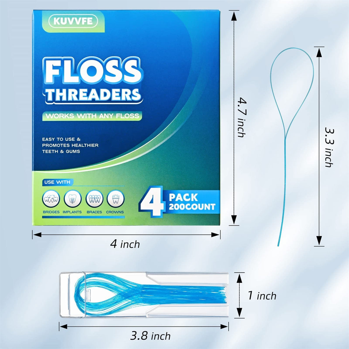 Dental Floss Threaders Pack of 200 for Braces Bridges Implants