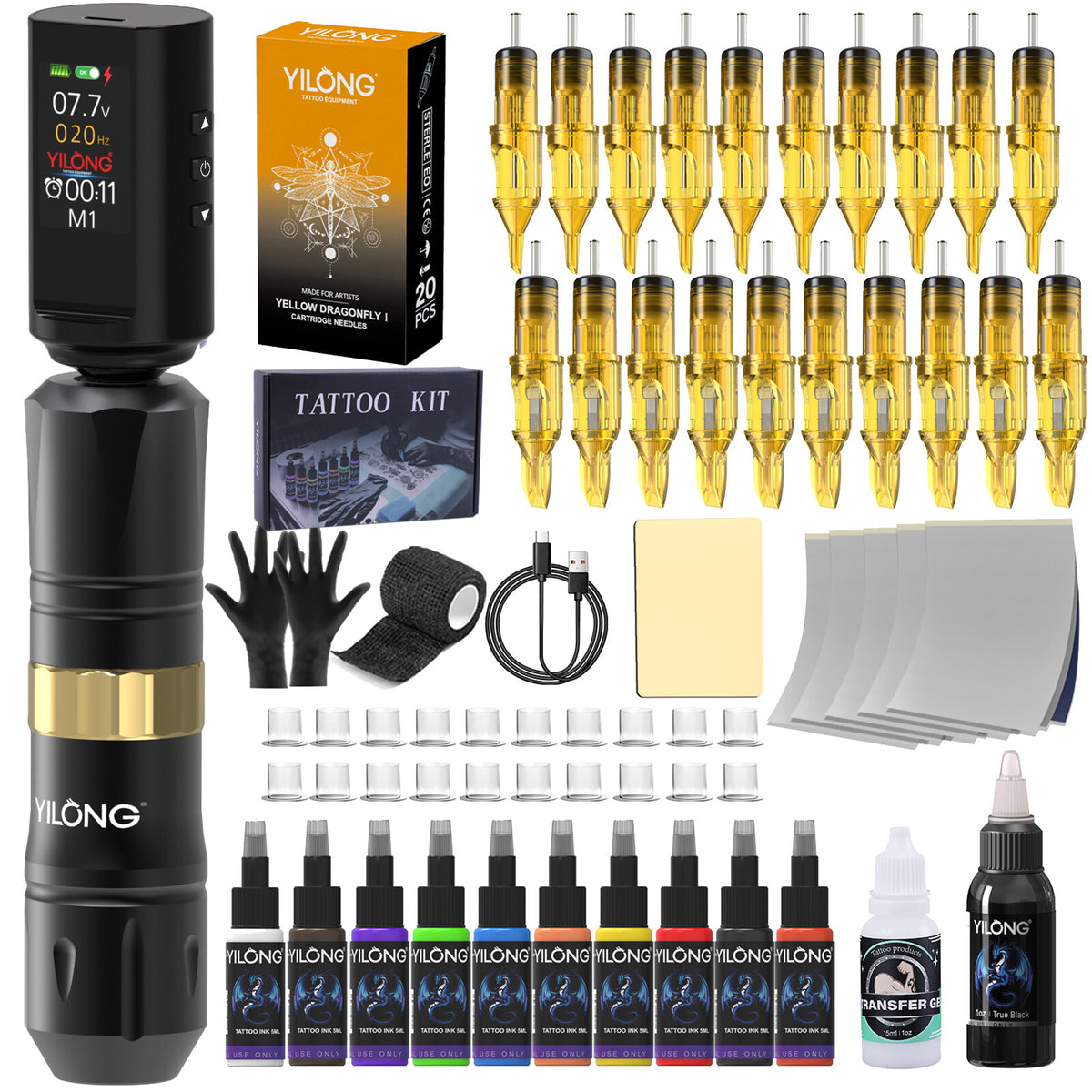 Wireless Tattoo Kit - Complete Pen Machine with Ink Needles, LED Power