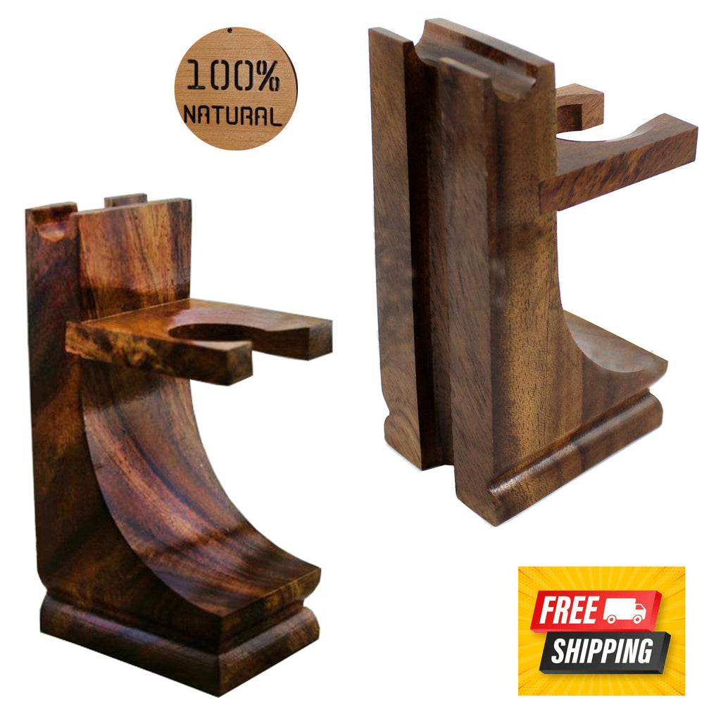 Wooden Razor and Shaving Brush Stand for Safety & Straight Razors