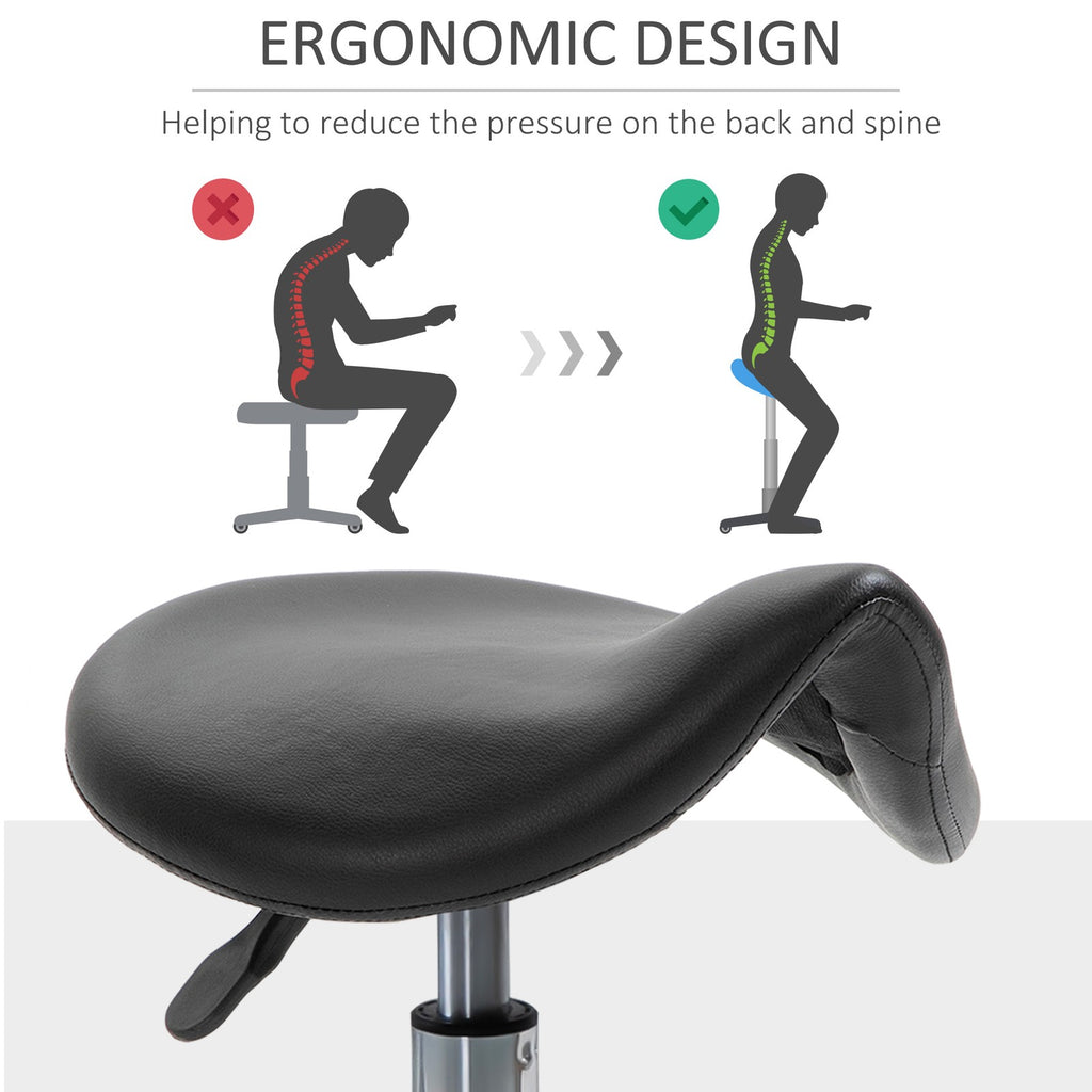 Adjustable Rolling Saddle Stool for Salon Spa Massage Black