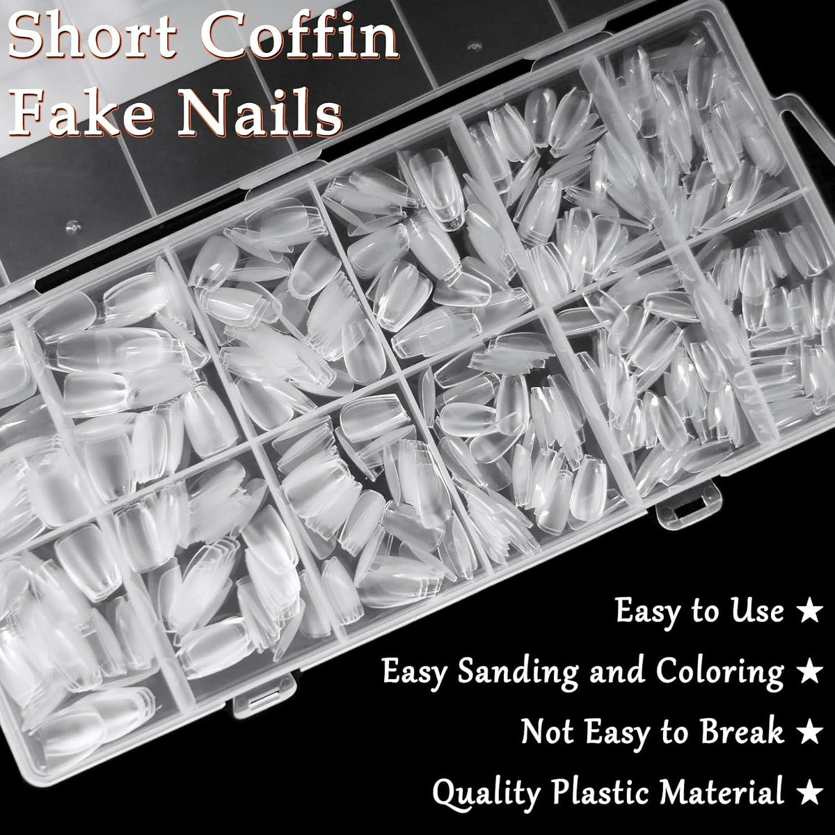600Pcs Short Coffin Gel Nail Tips, Clear Fake Nails for Manicure & Extensions