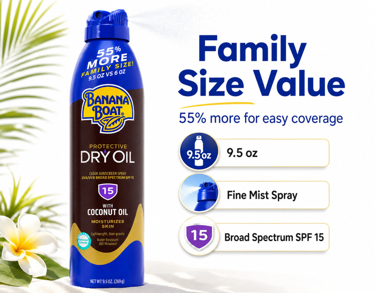 SPF 15 Sunscreen Spray with Aloe & Vitamin E - Clear Dry Oil, 9.5 oz, 6 Pack